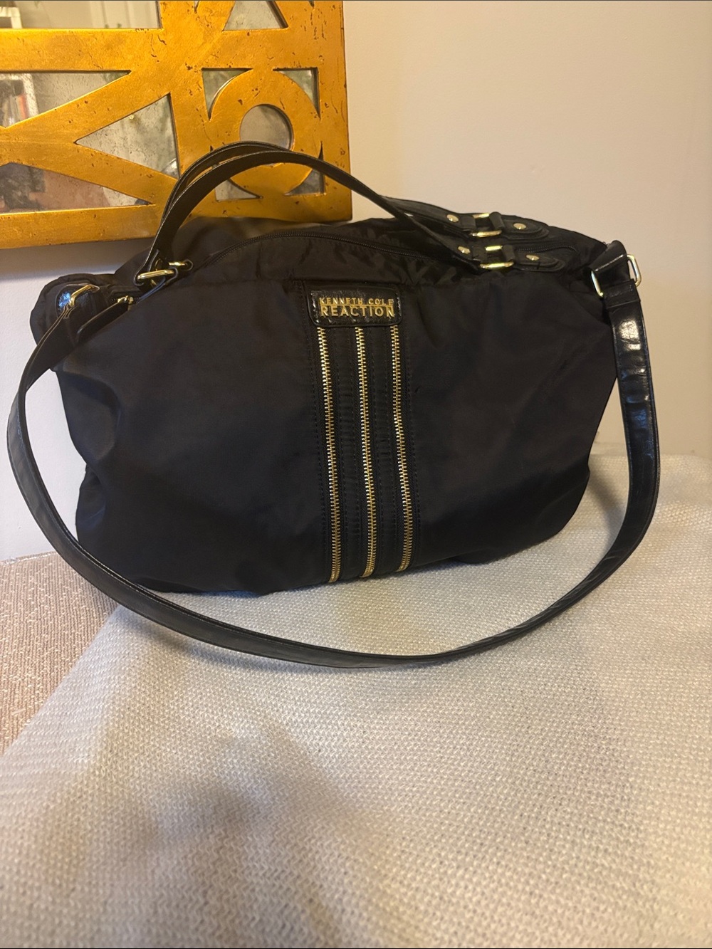 Kenneth Cole Reaction Black Shoulder Bag with Gold Accents